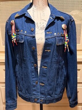Vintage 80s Branders Dickies Hand Painted Native American Denim Jacket